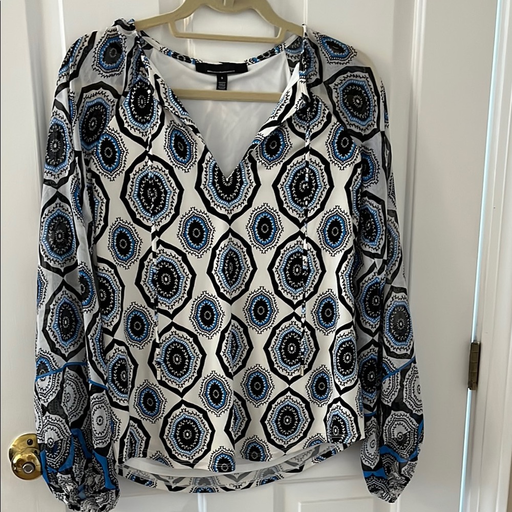 WHBM Geometric Print Women's Top - Black, Blue, White. Size S. NWOT